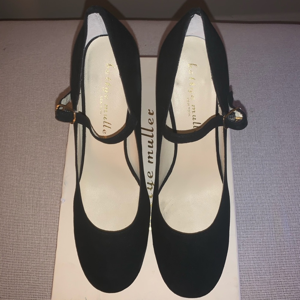 Black Suede Embellished 4 Inch Block Heel Shoes